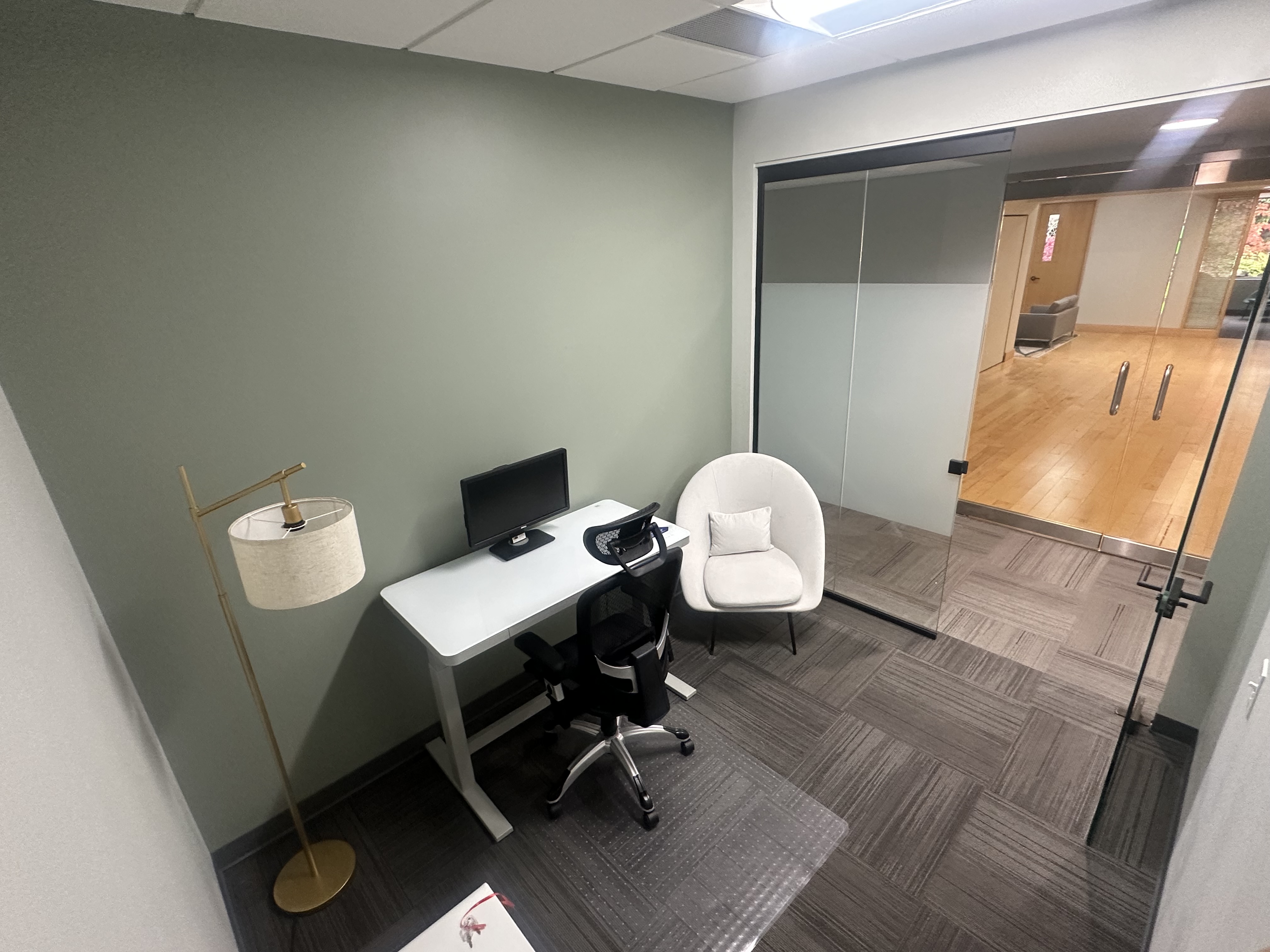Professional private office with desk and ergonomic seating