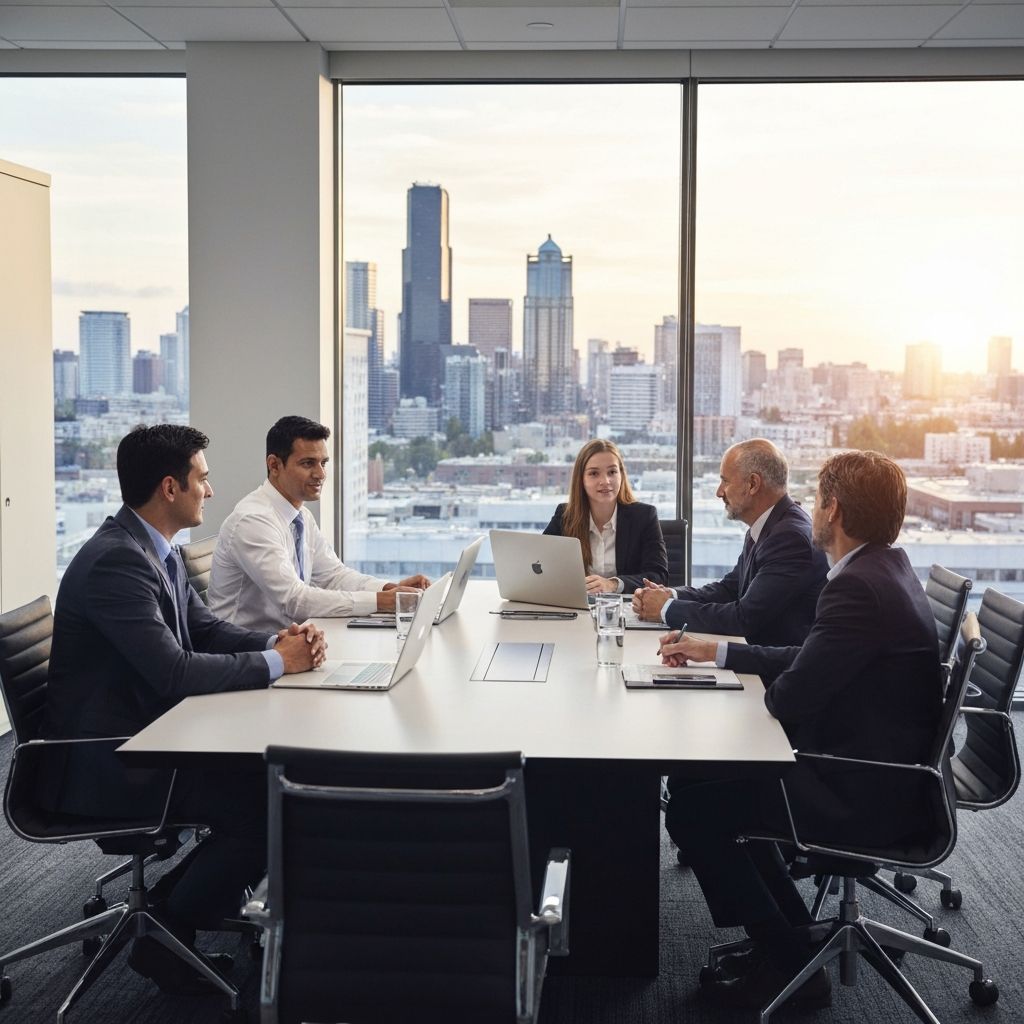 Professional business meeting in Bellevue office space